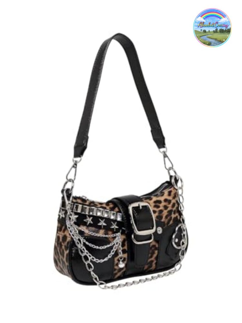 PU Leather Y2K Star Embroidery Shoulder Bag with Chain Strap